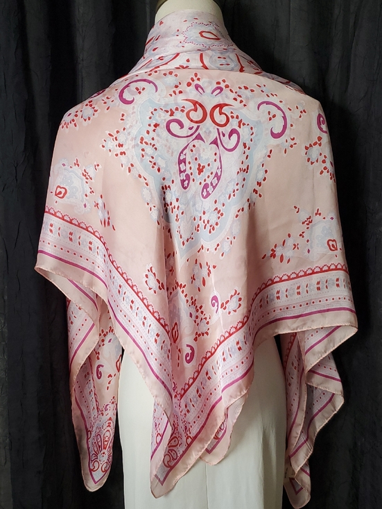 Accessories - Women's Silky Satin Scarf Wrap Shawl PINK MEDALLION Max Studio Large Square 41"